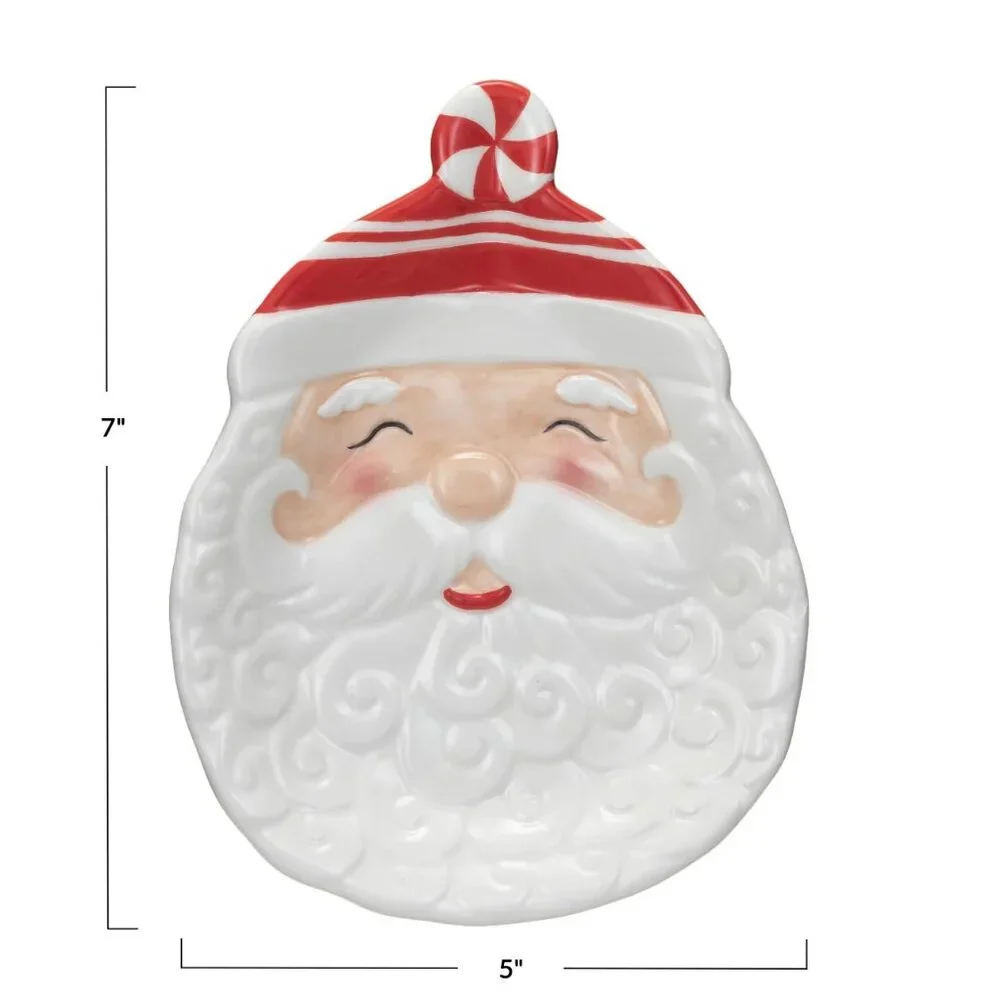 Creative Co-Op Hand-Painted Ceramic Santa Shaped Plate/NIB